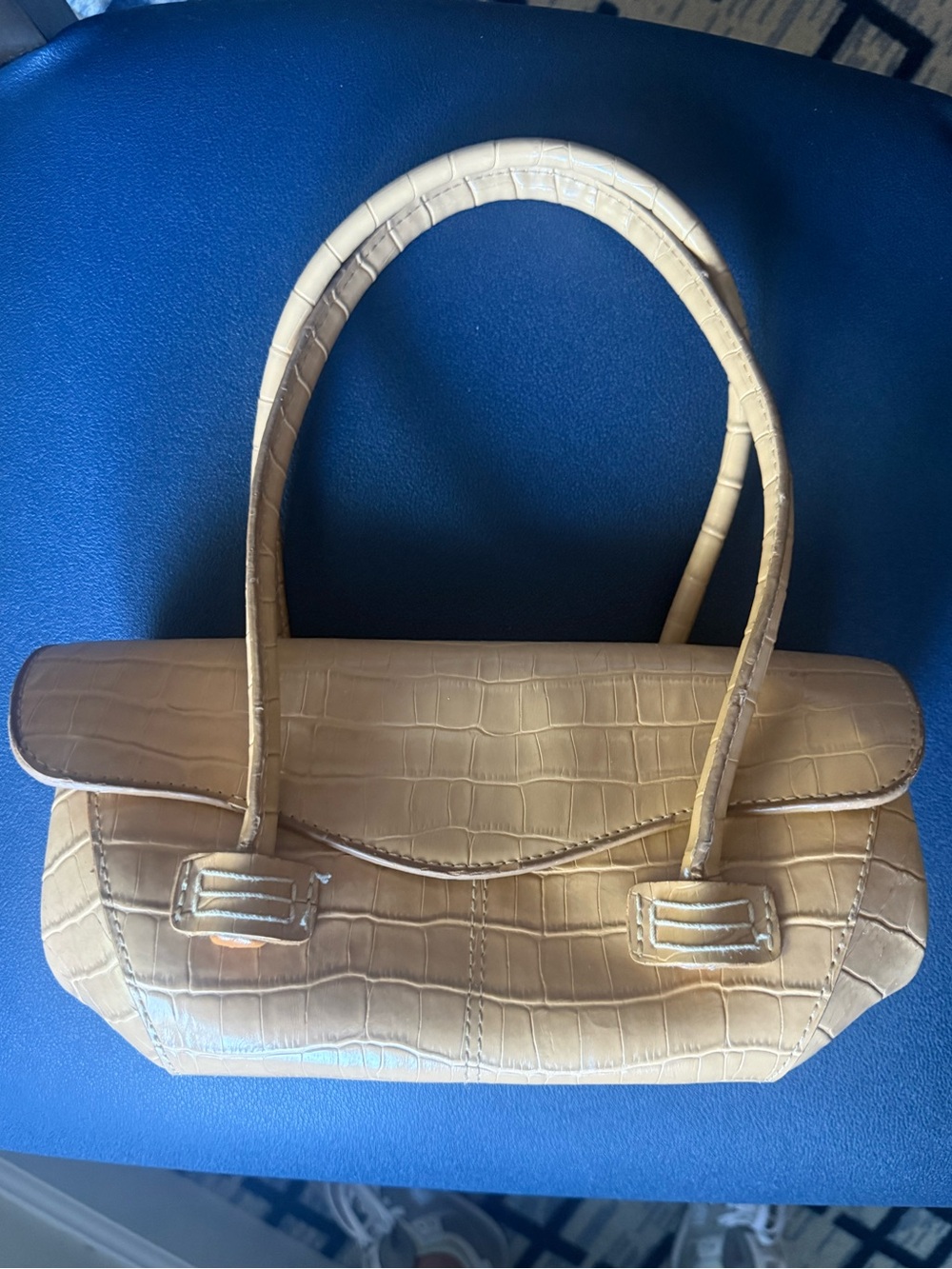 Croc-Embossed Beige Shoulder Bag with Double Straps